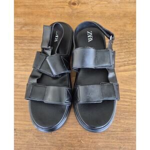 ZARA Black Leather Scrappy Sporty Sandals Size 44(US 11)